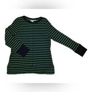 Chico's Women's Navy Teal Striped Knit Long Sleeve Top Regular Size L